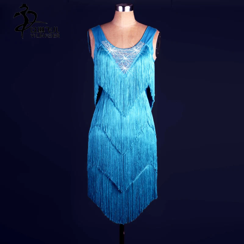 Custom made font b women b font latin dance dress sexy sleeveless tassel Rhinestone font b