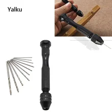 Yalku 1xHand Drill+10xTwist Drill Bit Tools Set Mini Micro Aluminum Alloy Tools Woodworking Drill Bit Rotary Tools Bit Set Wood