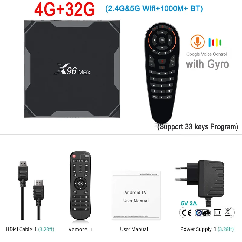 X96MAX Smart Android 9,0 4G 64G ТВ коробка Amlogic S905X2 LPDDR3 четырехъядерный двойной Wifi Bluetooth 1000M H.265 X96 Max 4K HD телеприставка - Цвет: 4G 32G