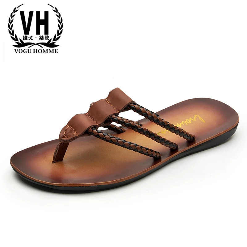 

Slippers male all-match cowhide beach flip-flops Genuine Leather summer sandals Sneakers men's Slippers casual Shoes men outdoor