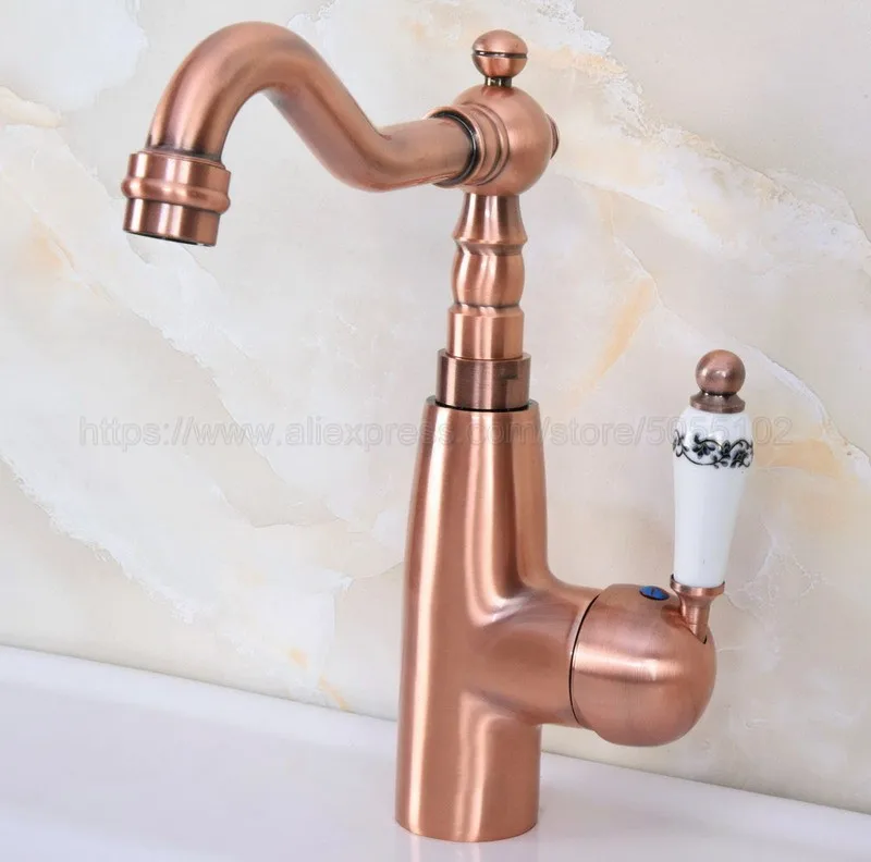 Bathroom Basin Sink Faucet Antique Red Copper Single Handle Kitchen Tap Faucet Mixer hot and cold water tap znf629