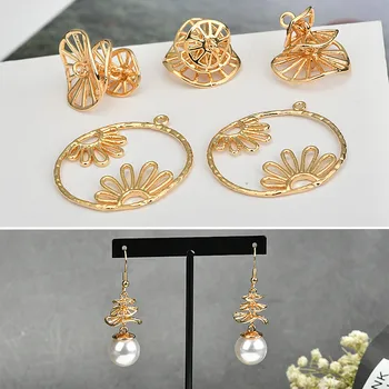 

DIY handmade copper plated gold earrings earrings round round double tower accessories material