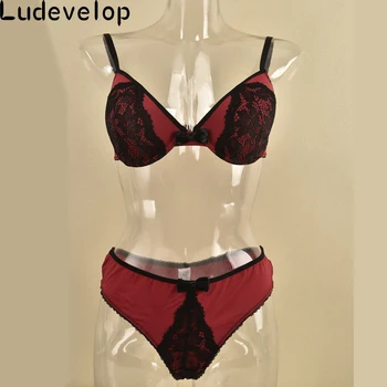 

New Cotton Push Up Bra Absolute Luxury Lace Sexy Embroidery Red Wine Under The Thin Thick Underwear Bra Thong & Bra Brief Sets