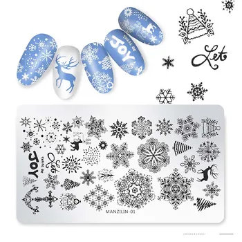 

Christmas Nail Stamping Plate Snowflakes Bear Rectangle Template Santa Elk Nail Art Printing Stencil Tool