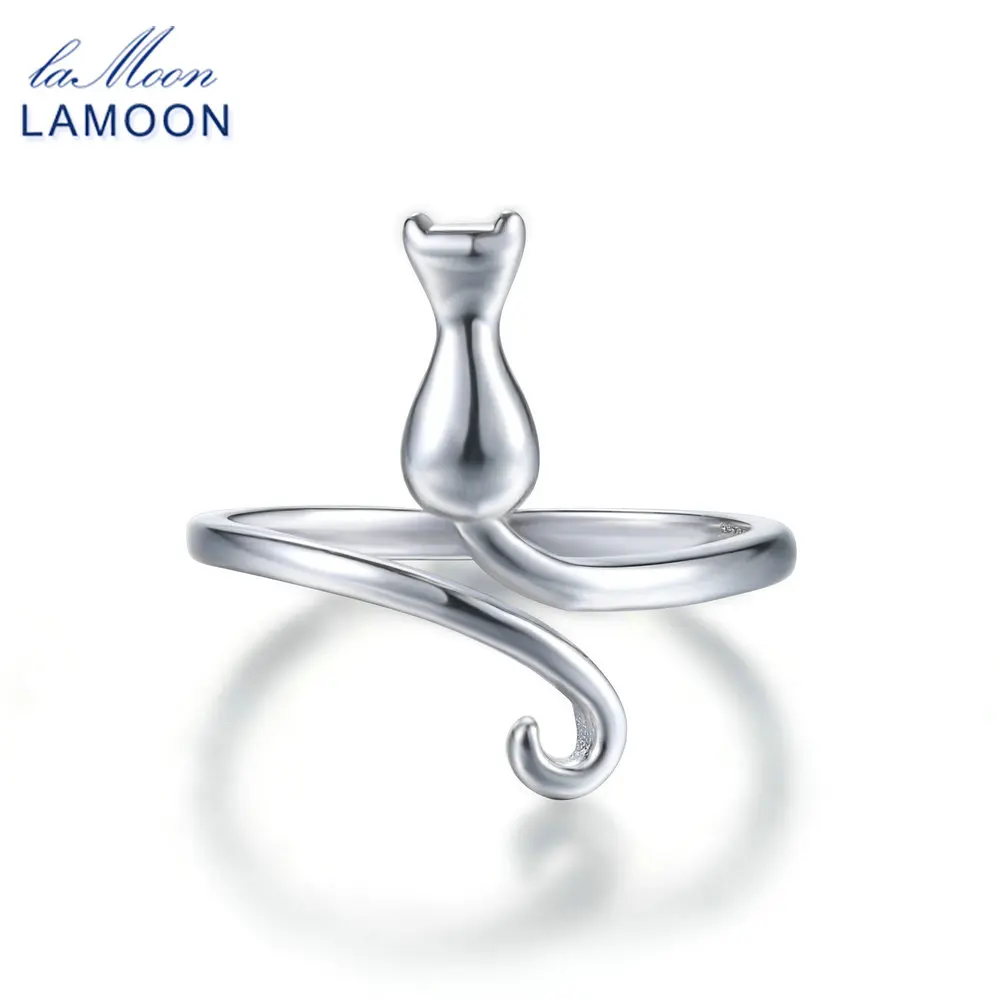LAMOON High Polishing Lovely Cat S925 Adjustable Rings 925-Sterling-Silver Fine Jewelry for Women Gift Anti Allergy LMRY005