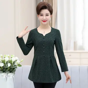 

2020 Spring Autumn Women V-Neck Tops Long Sleeve T-shirt Slim Knitted Pullover 5XL Plus Size Mother Clothes Female Tee Knitwear