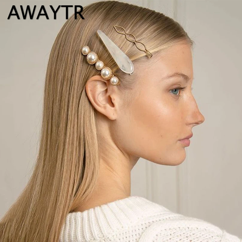 

AWAYTR 2019 New 1 set Sweet Hairpins Korean Pearl Barrette Girls Hair Clips Women Girls Hair Pins Bang Clip Hair Accessories