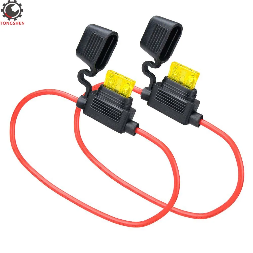 

2 Set Standard Blade Fuse Holder 14 Gauge Waterproof Pigtail Auto In-line Inline Fuse Holder with 20A ATC Fuse Inserts