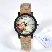 Fashion Wood Flower Pattern Ladies Watch Women Casual PU Band Sport Quartz Watch Diverse Dial Dress Wristwatch relogio feminino