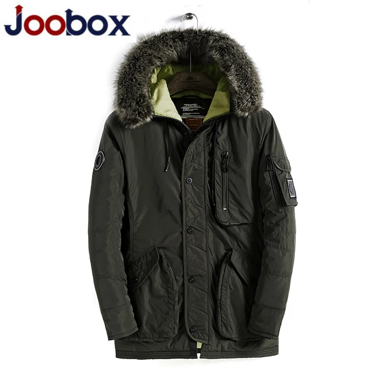 JOOBOX роскошная мужская парка зимняя ветровка верхняя одежда толстые длинные парки мужские с меховым воротником с капюшоном повседневные теплые куртки черного цвета