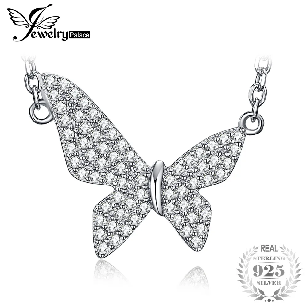 

JewelryPalace Asymmetric Geometric Butterfly Pendant Cubic Zirconia Collar Necklace 925 Sterling Silver Chain 45cm Fine Jewelry