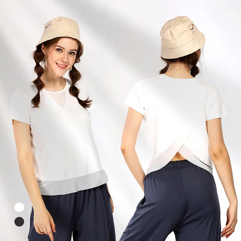 New Mesh Anti-Sweat Yoga T Shirt Summer 2019 Sportswear Loose Quick Dry Running Fitness Gym Sport Shirts Tracksuit for Women | Спорт и