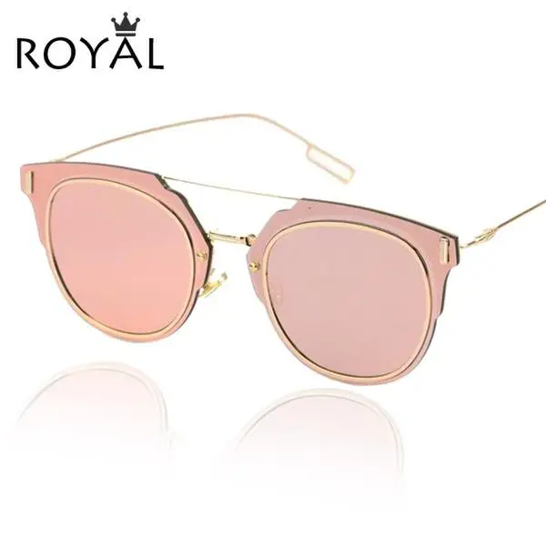 ROYAL GIRL Top Quality Women Brand Designer Sunglasses Metallic Frame Shades Mirror Unique Round