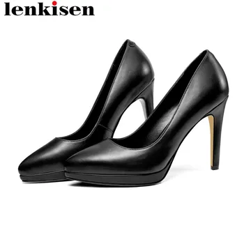 

2019 high fashion streetwear nightclub super high thin heels 1cm platform cow leather pointed toe superstars runway pumps L05