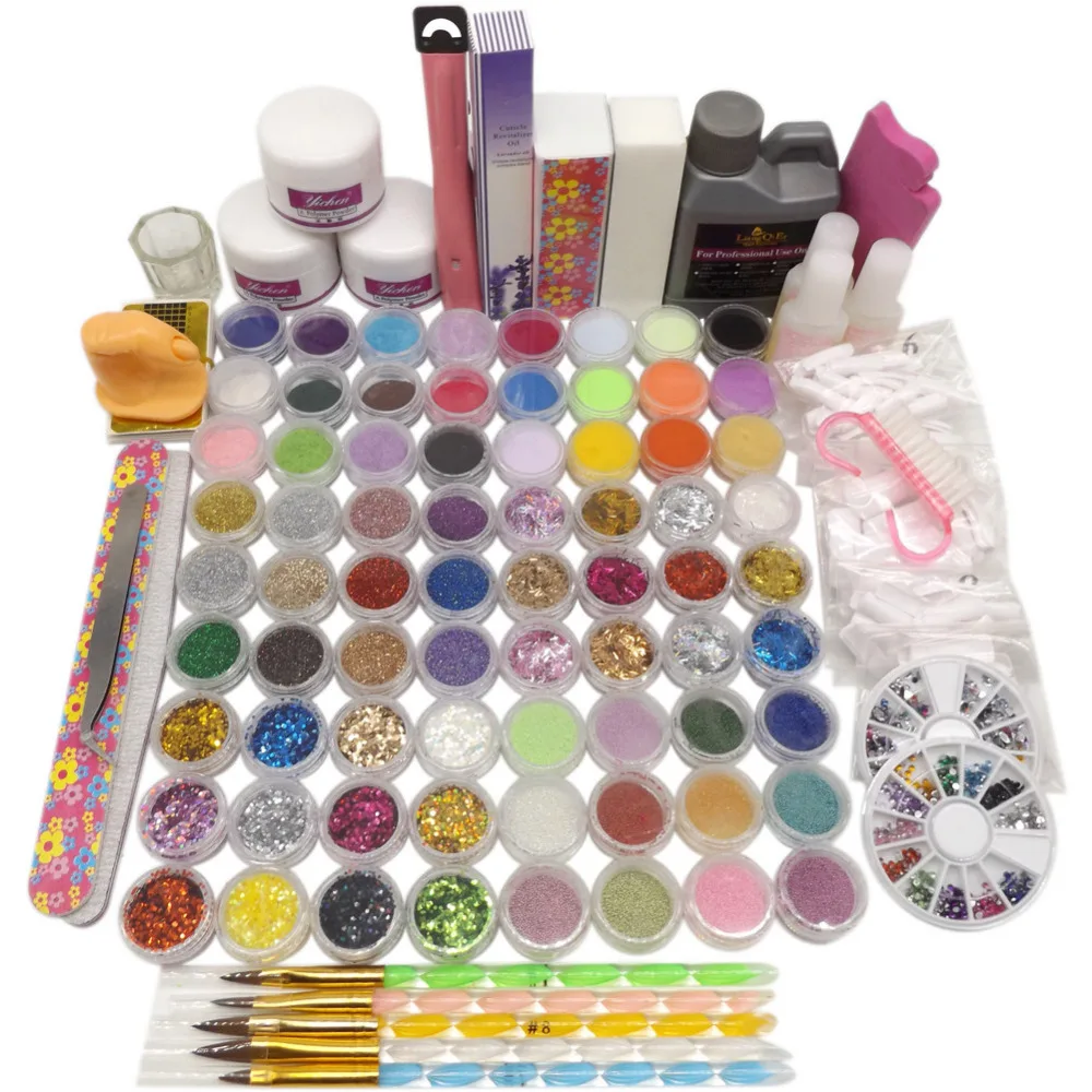 

Colored Acrylic Powder Liquid Brushes For Nail Tips Rhinestones Ball Buffer File Glue Cutter Hexagon Glitter Nail Art Design
