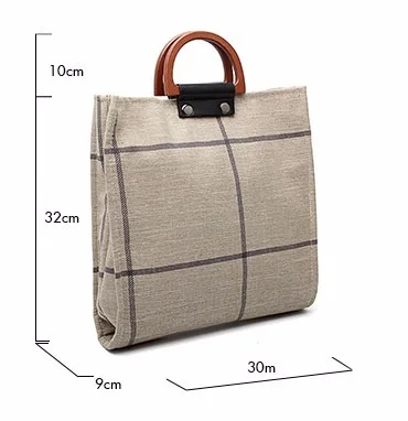 MJ Women Plaid Canvas Tote Casual Beach Bags Big Capacity Women Shopping Bag Daily Use Canvas Handbag Cotton Linen Shoulder Bag (3)