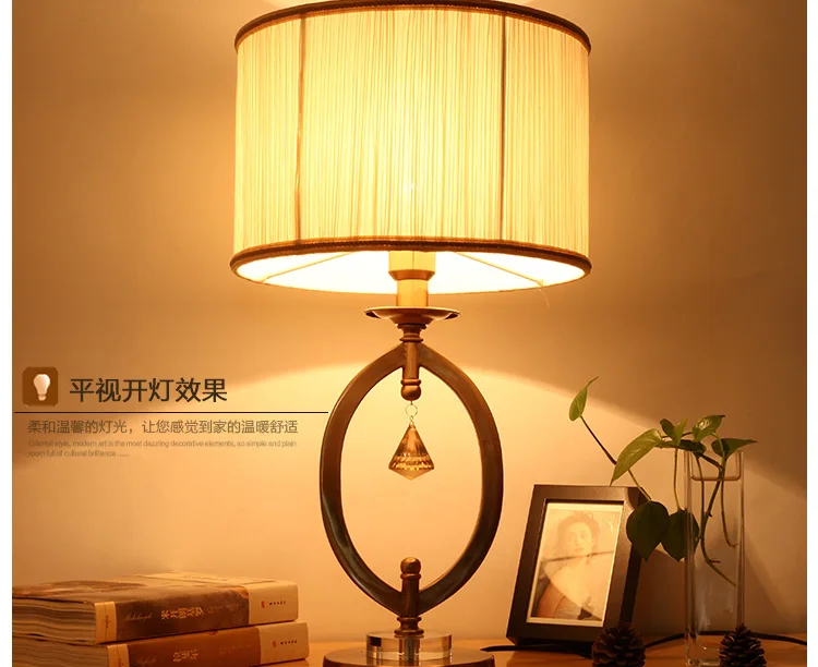 

TUDA LED Table Lamp American Crystal Table Lamp Living Room Bedroom Study Fabric Wrought Iron Table Lamp E27 110V 220V