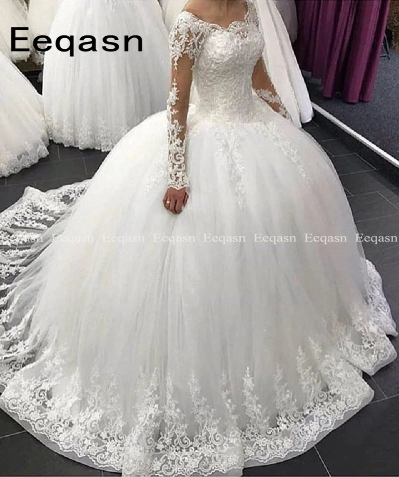 Бальное платье, свадебные платья, иллюзия, длинный рукав, кружево, аппликация, длина до пола, арабское платье, свадебное платье, Vestido de Noiva