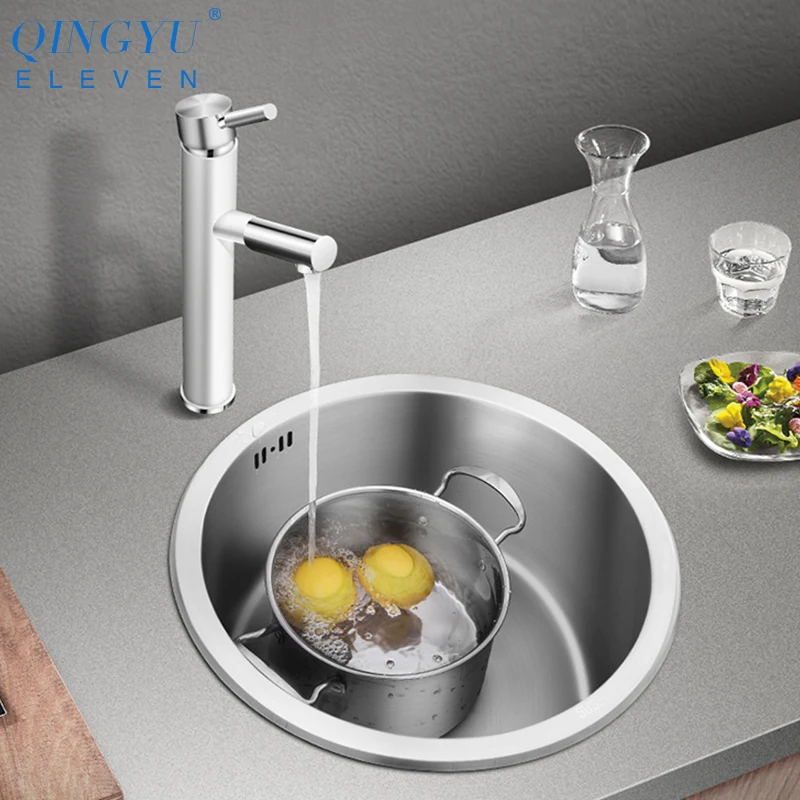 Kitchen And Bar Counter Sink 304 Stainless Steel Manual Round Dish Sink Single Kitchen Sink With Drain Pipe Free Shipping Kitchen And Bar Counter Sink 304 Stainless Steel Manual Round Dish Sink Single Kitchen Sink With Drain Pipe Free Shipping