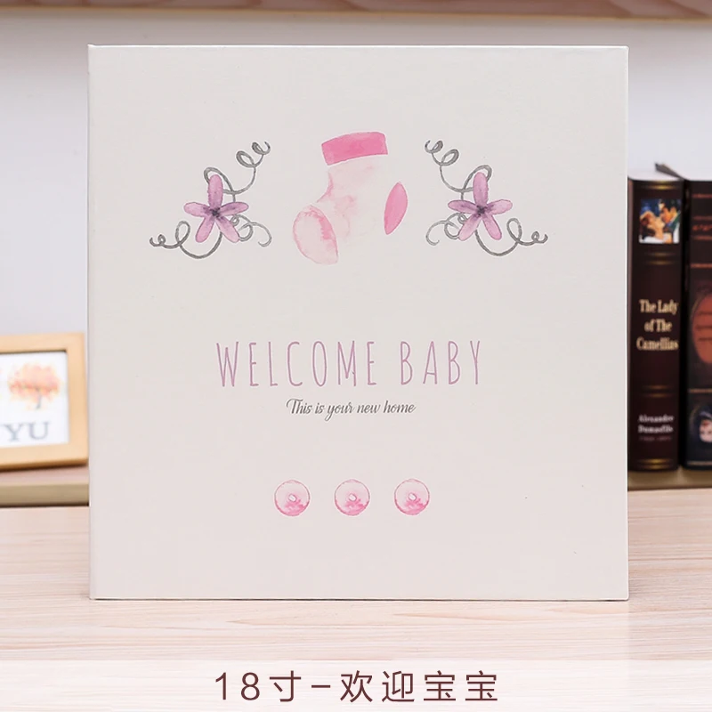 Leather cover baby infant children growth record DIY photo album 12 inch 18 inch this newborn paste type family photo album - Цвет: 18 inch