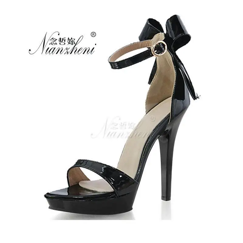 

13cm Womens sexy Fashion Platform Ankle Strap Sandals Wedding Party Model Crystal Shoes 5 Inch Sexy Evening bowknot High Heels