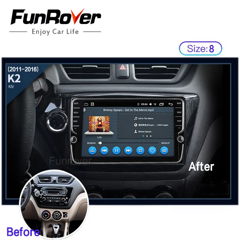 Sale Funrover IPS android 8.0 car dvd radio gps for kia k2 rio 2010 2011 2012 2013 2014 2015 2016 navigation Car Multimedia Player 2G 1