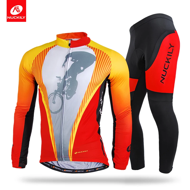 

NUCKILY Summer Men's Sublimation Prints Bicycle Suit Long Sleeve Jersey With Tight Cycling Set CJ119CK119