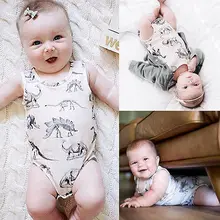 2016 Newborn Baby Girl Boy Clothes Dinosaurs Sleeveless Bodysuit Romper Outfits