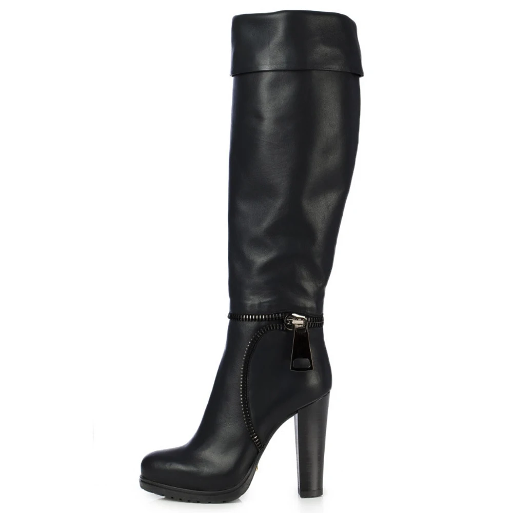 Hiver En Plate Fsj01 La Bottes Longues Femmes Dames De Noir Sexy Haute 16 Cuir Genou Chaussures Chunky Talon Fsj forme fsj02 Taille Plus Zip dnpB6qCxdw