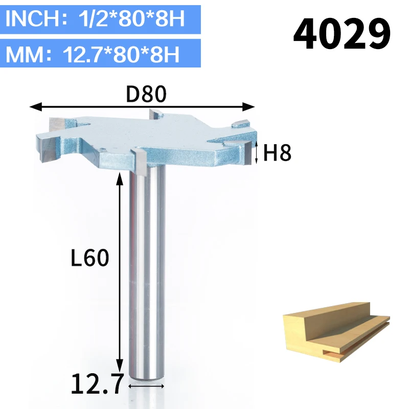 HUHAO 1 шт. 1/" хвостовик Т-образный долбежный деревообрабатывающий резак промышленного класса 6 флейт фрезы для дерева Инструмент Фреза - Длина режущей кромки: 4029