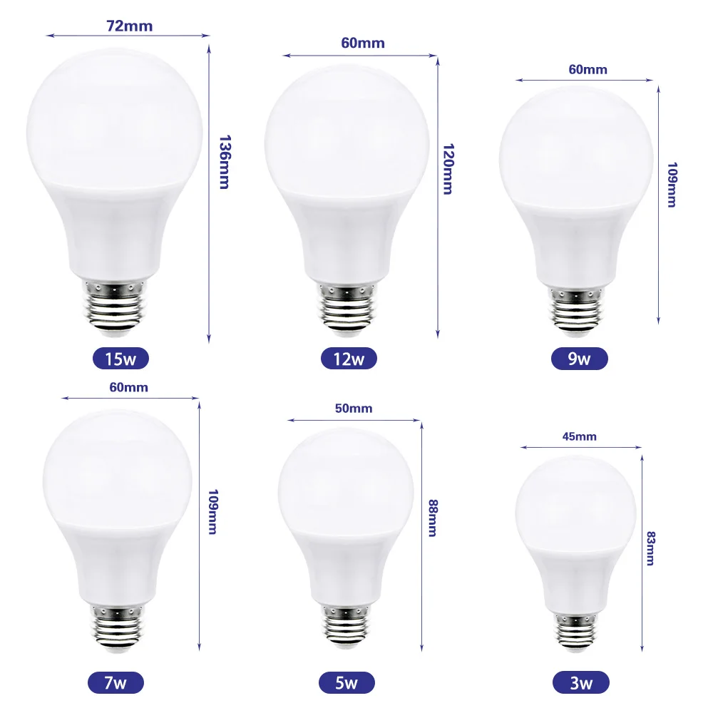 AC175-265V светодиодный светильник E27 без мерцания, лампа высокой яркости 3 Вт 5 Вт 7 Вт 9 Вт 12 Вт 15 Вт, холодный белый светодиодный светильник