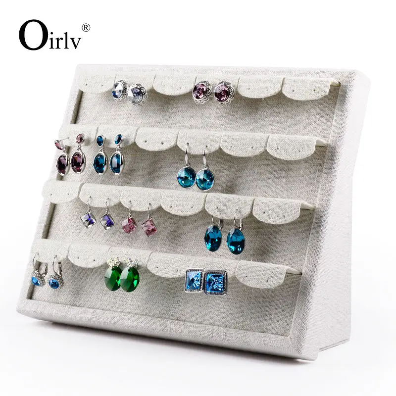 

FANXI new arrival beige color linen material 4 tier ring finger jewelry display holder jewelry holder display