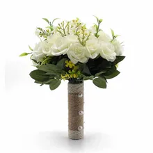 Белый свадебная заколка цвета слоновой кости mariage букет высокое качество цвета слоновой кости роза Throw Свадебные цветы невесты букет