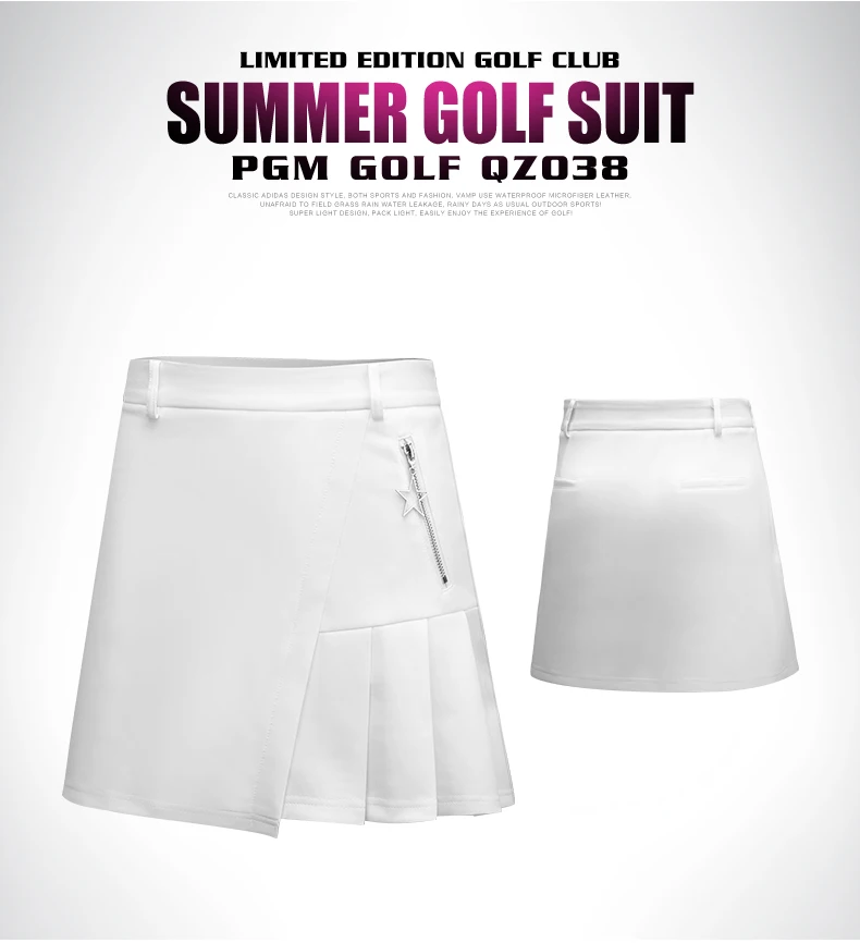 PGM одежда женская тренировочная короткая юбка Спортивная одежда Женская весенне-летняя юбка анти-пот дышащее платье для гольфа безопасности кюлоты - Цвет: Белый