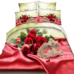 Yeekin Лидер продаж Постельное бельё 3D HD Печатный маслом красная роза/diamond с рисунком маски Набор пододеяльников для пуховых одеял Спальня