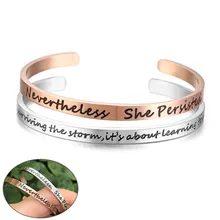 Pulseras de acero inoxidable para mujer, brazalete con grabado