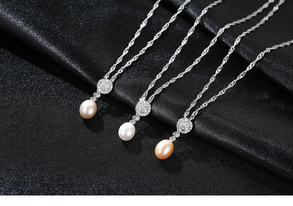 

S925 sterling silver necklace with AAA zircon natural freshwater pearls GS10