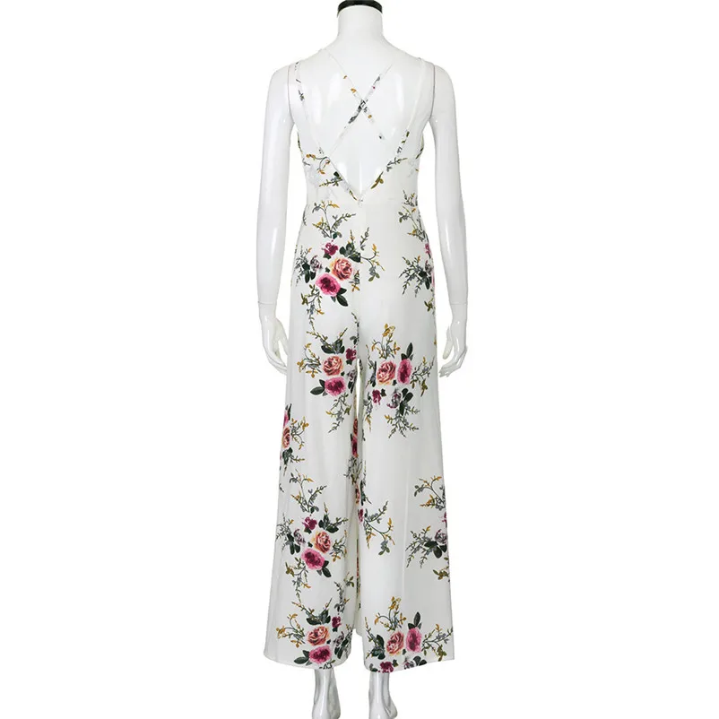 NEW Fashion summer jumpsuit woman 2018 Sleeveless Floral Print Jumpsuit Summer Loose Playsuit Rompers pantaloni siamesi J28#N (1)