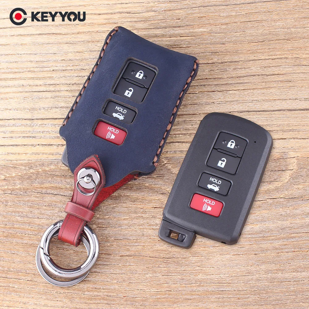 

KEYYOU Smart Genuine Leather Key Shell Case Fob 4 Button For Toyota RAV4 Avalon Camry 2012 2013 2014 2015 Car Key Case