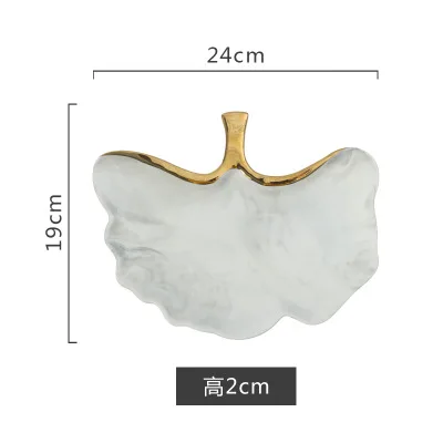Креативный дизайн в виде золотых листьев, керамическая тарелка, поднос для хранения, золотые украшения, еда, десерт, тарелка, сухие фрукты, украшение дома, тарелка - Цвет: White 19x24