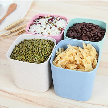 

Wheat Straw Plastic Sealed Fresh Food Storage Box Kitchen Cereal Storage Tank Home Dust-proof Seasoning Organizer Kitchen Tools