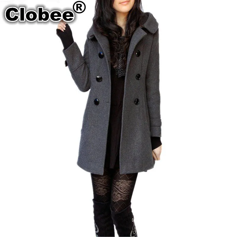 Женское шерстяное пальто Clobee брендовая двубортная Толстая куртка с капюшоном