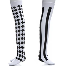 Клоун костюм черный белый плед колено высокие эластичные прочные длинные носки Хэллоуин Карнавал Вечерние