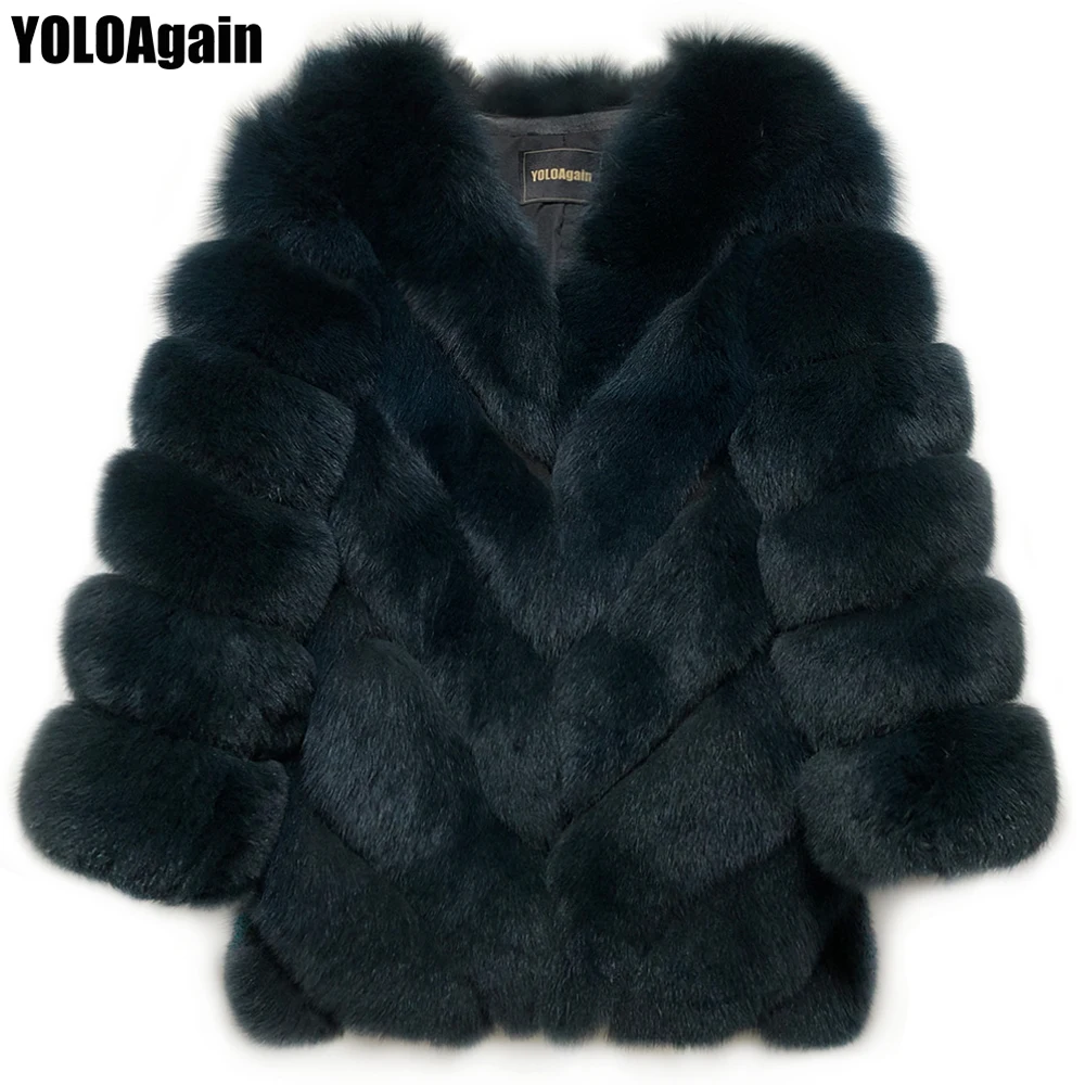 

10 Colors YOLOAgain women V-neck real fox fur coat lady soft thick warm quality natural fox fur coat