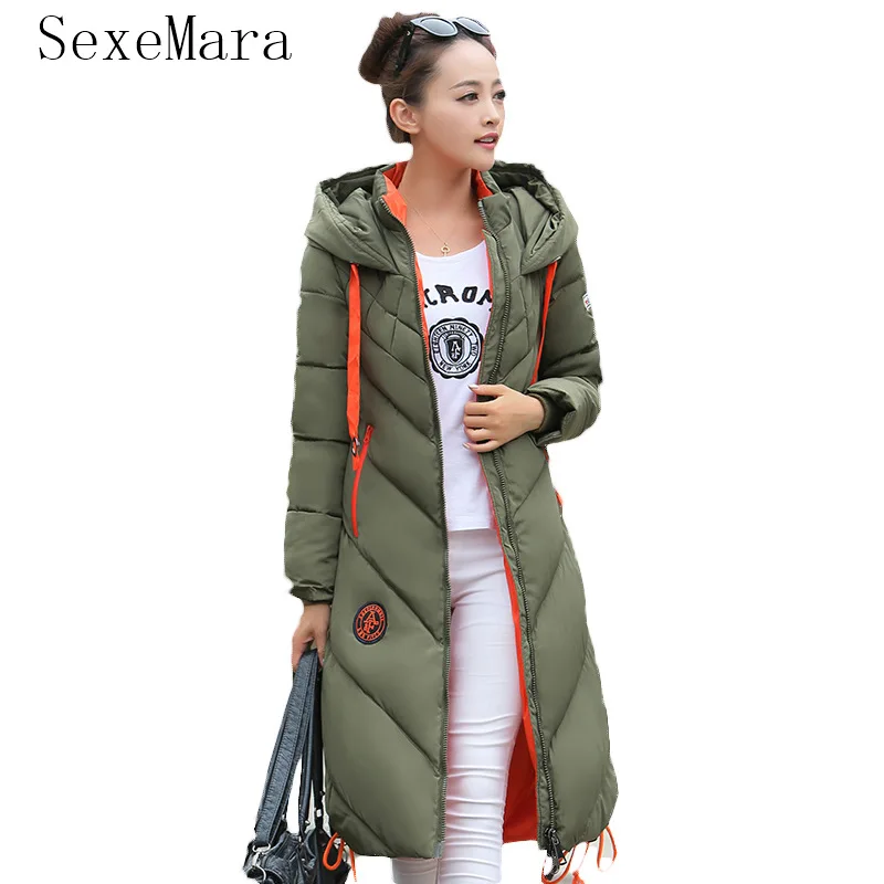 

Fashion Slim Ladies Coats Army Green 2017 Autumn Winter Jackets Women Parka X Long Thick Warm Hooded Cotton Jacket Female C377