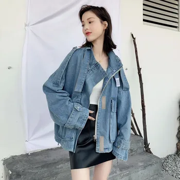 

Denim Jacket Women Spring Autumn Coat 2019 New Wild Loose Denim Clothing Large Size Boyfriend Style Denim Outwear Female JIA370