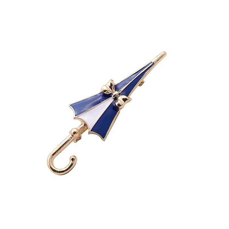 

Brooch Pins Broche Fashion Cute Women Light Gold Color Blue And White Enamel Metal Folded Umbrella Brooches And Pin For Clothing