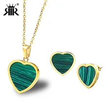 RIR зеленый Малахитовый кулон ожерелье с серьгами бирюза в форме сердца Женские Ювелирные наборы вечерние подарки