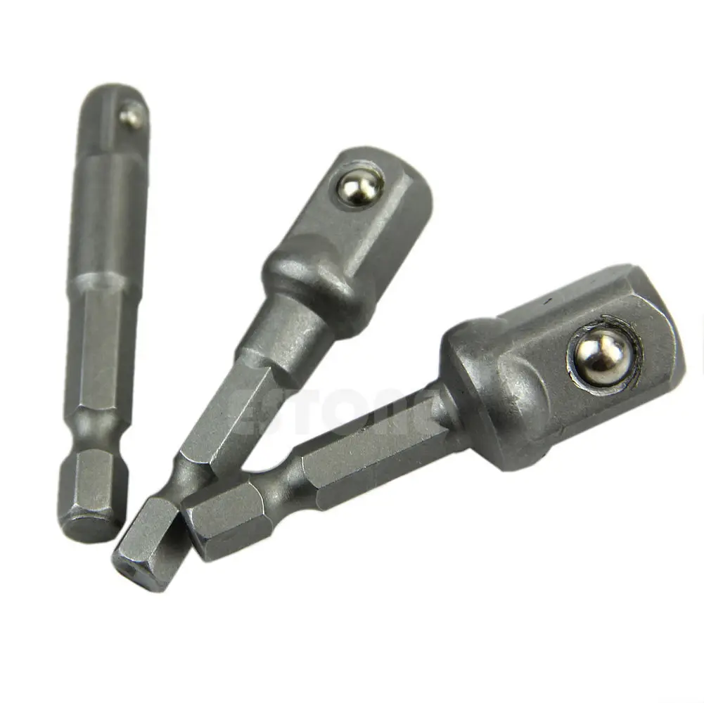 

3pc Socket Adaptor Set 1/4" 3/8" 1/2" Steel Drill Bit Bar Hex Drill Driver Shank