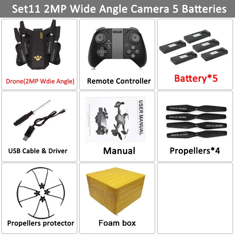 VISUO Xs809HW Xs809W складной Дрон с камерой HD 2MP широкий угол Wi-Fi FPV высота удержания RC Квадрокоптер Вертолет VS H47 Дрон - Цвет: Set11 2MPW 5BAT